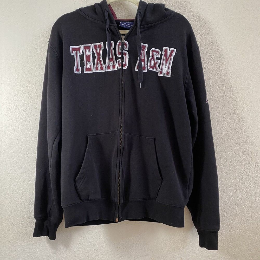 Texas A&M Black Zip Jacket Hoodie Campus Heritage Collection Medium Zip Front
